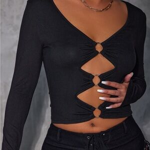 Black Cutout O-Ring Ruched Crop Top